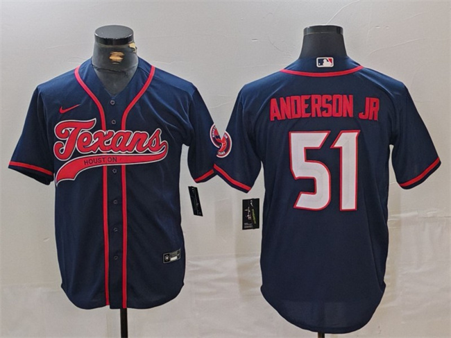 Men's Houston Texans #51 Will Anderson Jr. Navy With Patch Cool Base Stitched Baseball Jersey